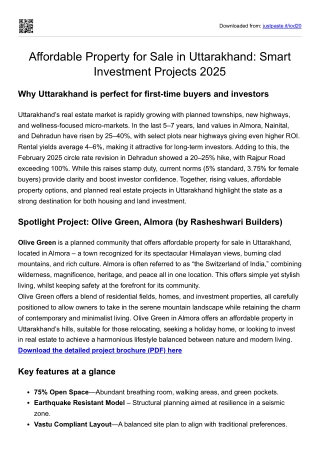 Affordable Property for Sale in Uttarakhand: Smart Investment Projects 2025