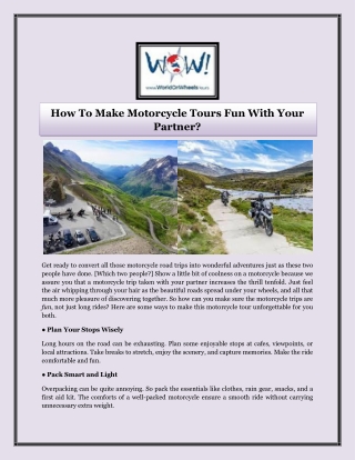 How To Make Motorcycle Tours Fun With Your Partner.