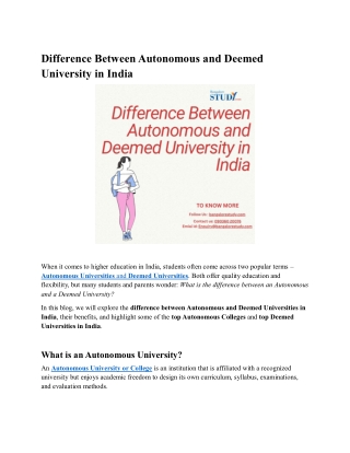 Difference Between Autonomous and Deemed University in India