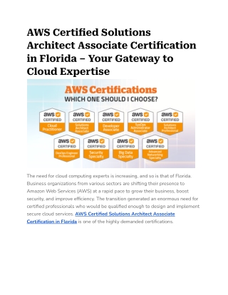 AWS Certified Solutions Architect Associate Certification in Florida – Your Gateway to Cloud Expertise