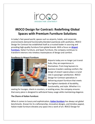 IROCO Design for Contract Redefining Global Spaces with Premium Furniture Solutions