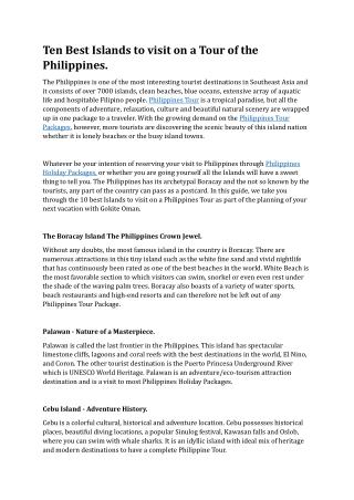 Top 10 Islands to Explore on a Philippines Tour