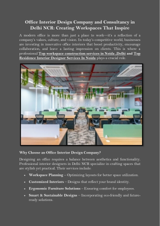 Office Interior Design Company and Consultancy in Delhi NCR Creating Workspaces That Inspire