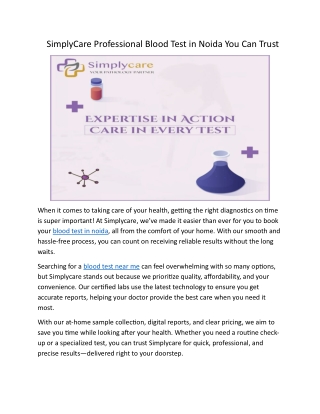 SimplyCare Professional Blood Test in Noida You Can Trust