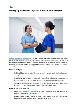 Nursing Agency Jobs and Pay Rates in Ireland - What to Expect
