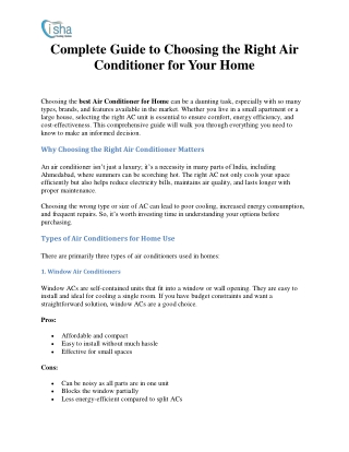 Complete Guide to Choosing the Right Air Conditioner for Your Home
