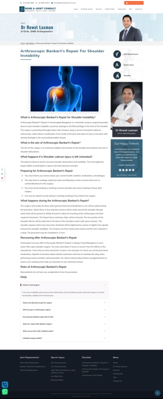 Arthroscopic Bankart s Repair for Shoulder Instability in Koramangala