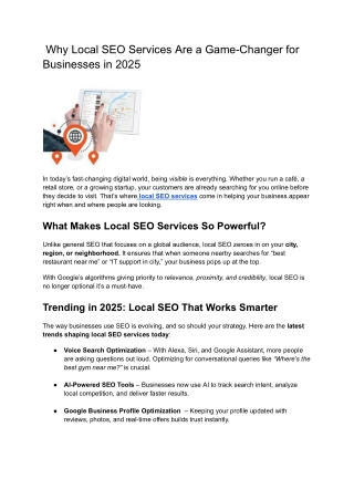Why Local SEO Services Are a Game-Changer for Businesses in 2025