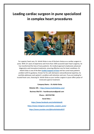 Leading cardiac surgeon in pune specialized in complex heart procedures