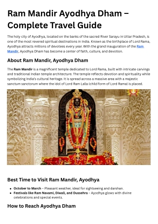 Ram Mandir Ayodhya Dham – Complete Travel Guide