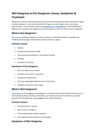 Wet Gangrene vs Dry Gangrene: Causes, Symptoms & Effective Treatment