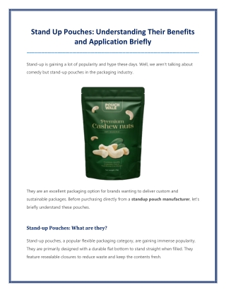 Stand Up Pouches Understanding Their Benefits and Application Briefly