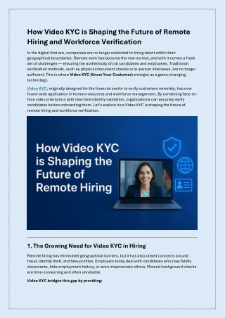 How Video KYC is Shaping the Future of Remote Hiring and Workforce Verification