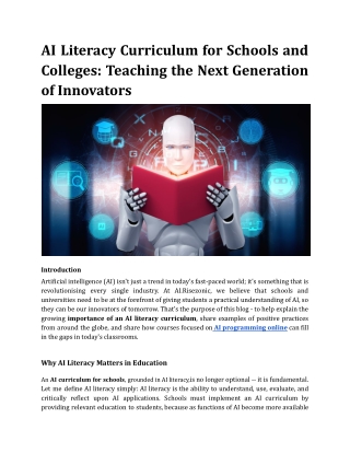 AI Literacy Curriculum for Schools and Colleges Teaching the Next Generation