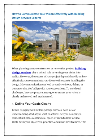 How to Communicate Your Vision Effectively with Building Design Services Experts