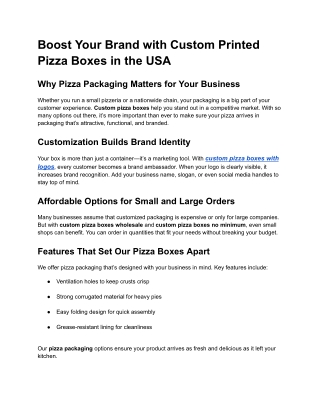 Boost Your Brand with Custom Printed Pizza Boxes in the USA