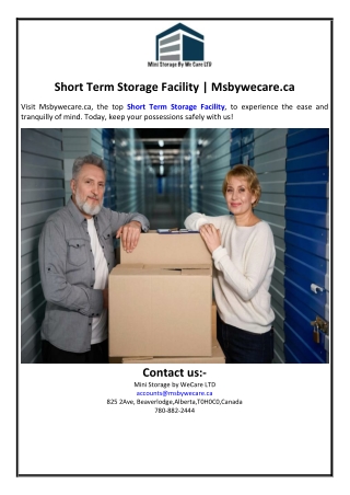 Short Term Storage Facility | Msbywecare.ca