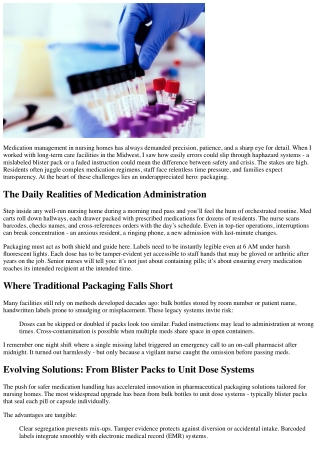 Nursing Home Packaging Solutions: Enhancing Medication Management and Safety