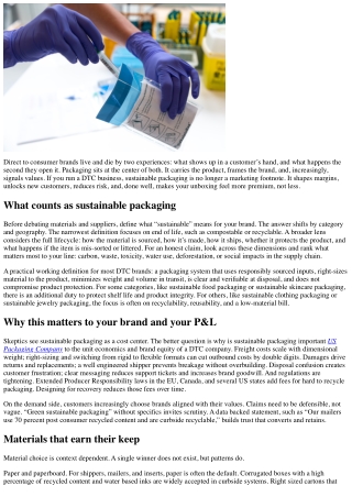 Sustainable Packaging for DTC Brands: Unboxing with Purpose