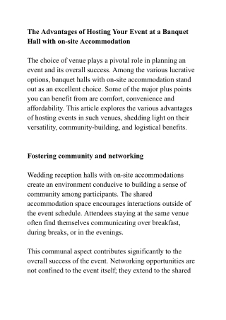 Advantages of Hosting Your Event at a Banquet Hall with on-site Accommodation