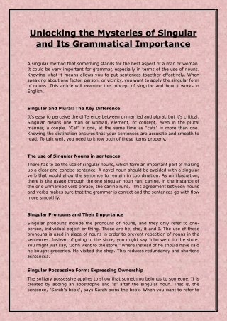 Unlocking the Mysteries of Singular and Its Grammatical Importance