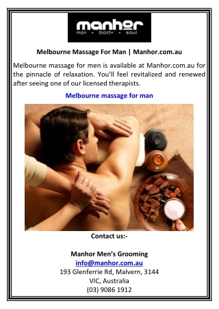 Melbourne Massage For Man  Manhor.com.au