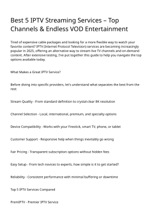 Best 5 IPTV Streaming Services