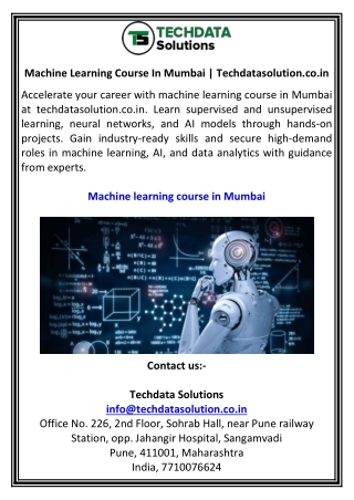 Machine Learning Course In Mumbai  Techdatasolution.co.in