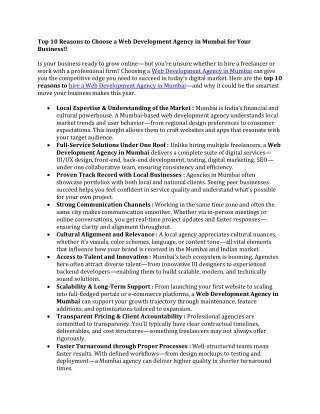 Top 10 Reasons to Choose a Web Development Agency in Mumbai for Your Business!!