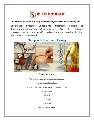Chiropractic Treatment Penang  Tcmchinesephysicianchiropracticpenang.com