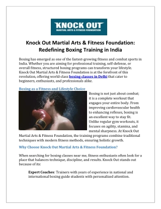 Knock Out Martial Arts & Fitness Foundation Redefining Boxing Training in India