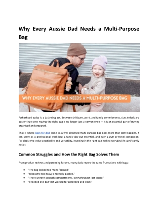 Why Every Dad Needs a Multi-Purpose Bag