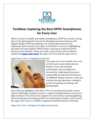 TechNow Exploring the Best OPPO Smartphones for Every User