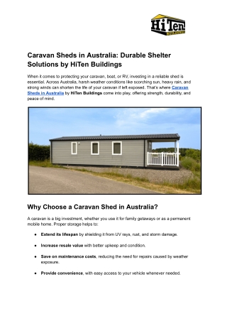 Caravan Sheds in Australia_ Durable Shelter Solutions by HiTen Buildings