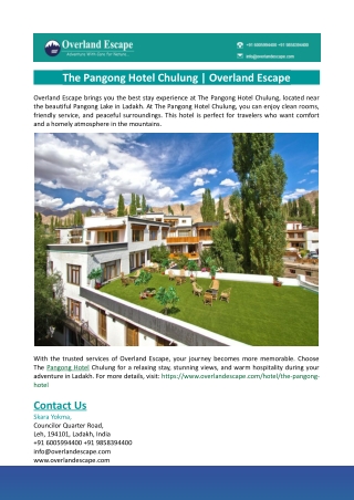 The Pangong Hotel Chulung-Overland Escape