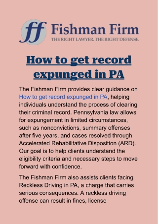 How to Get Record Expunged in PA: Legal Guidance from The Fishman Firm