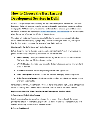 How to Choose the Best Laravel Development Services in Delhi