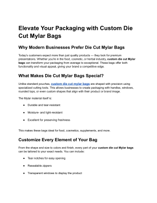 Elevate Your Packaging with Custom Die Cut Mylar Bags