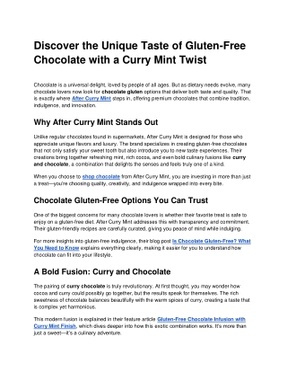 Discover the Unique Taste of Gluten-Free Chocolate with a Curry Mint Twist