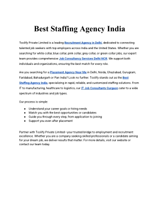 Best Staffing Agency India