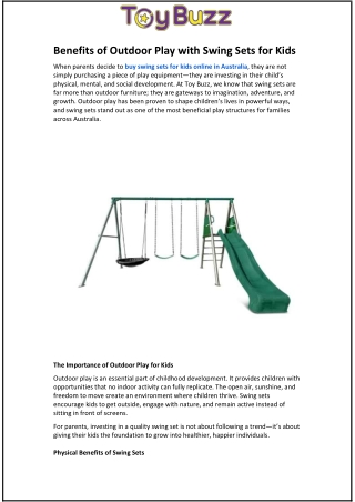 Benefits of Outdoor Play with Swing Sets for Kids