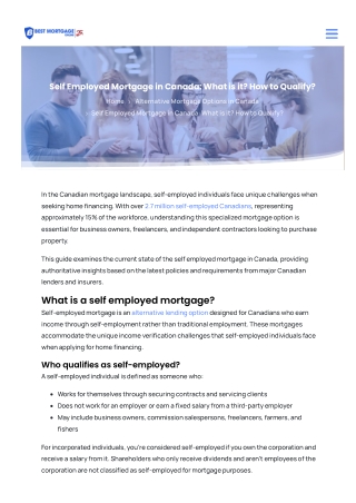 Best Mortgage Online B Lender Solutions: Self-Employed Mortgage in Canada