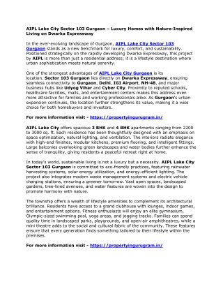 AIPL Lake City Sector 103 Gurgaon – Luxury Homes with Nature-Inspired Living on Dwarka Expressway