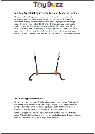 Monkey Bars and Building Strength, Fun, and Adventure for Kids