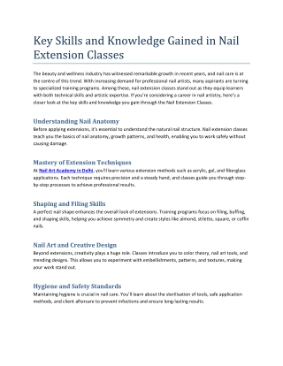 Key Skills and Knowledge Gained in Nail Extension Classes