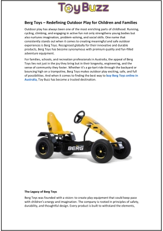Berg Toys – Redefining Outdoor Play for Children and Families