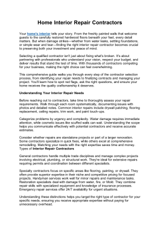 Home Interior Repair Contractors