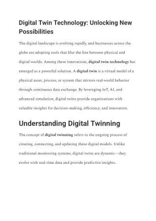 Digital Twin Technology Unlocking New Possibilities