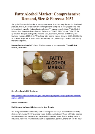 Fatty Alcohol Market Trends, Demand & Forecast 2032