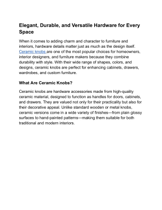 Elegant, Durable, and Versatile Hardware for Every Space